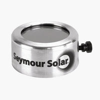 Seymour Solar Helios glass slip-on solar filters for telescopes fitting 2-inch to 3.75-inch optical tubes, tested to ISO 12312-2 transmission limits for safe solar viewing.
