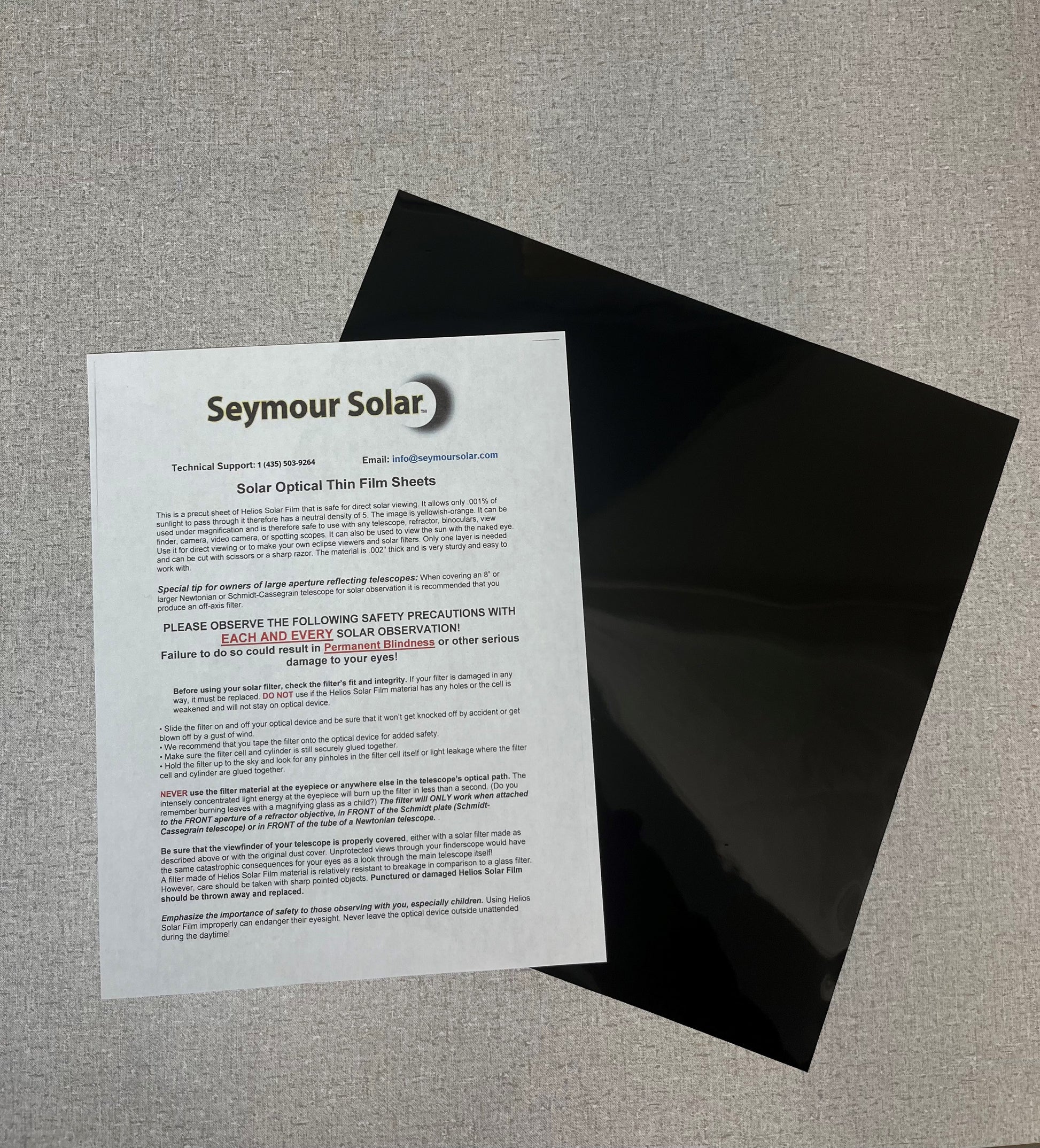 Hyperion Solar Film Sheet, 12" X 12" Seymour Solar